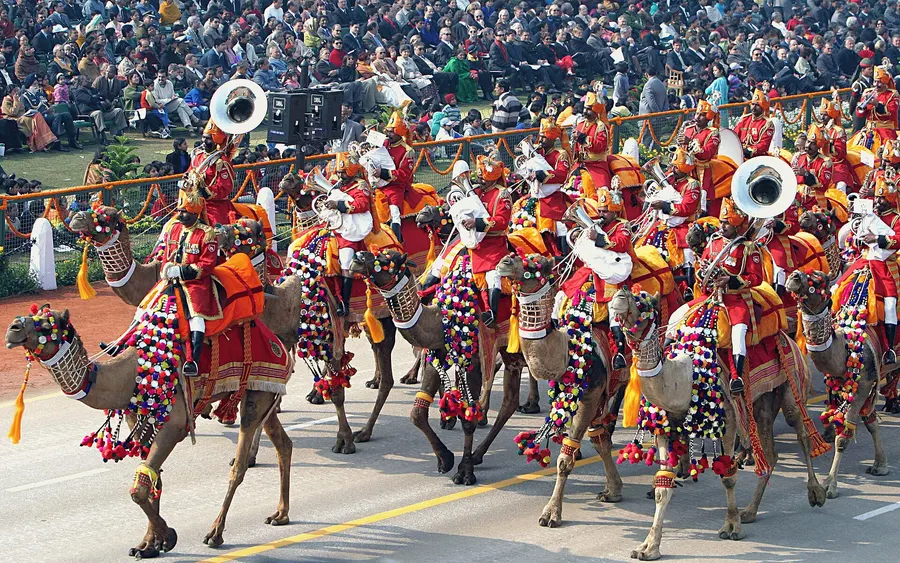 The Border Security Force's camel band in the Republic Day parade in New Delhi, 26 January 2004.