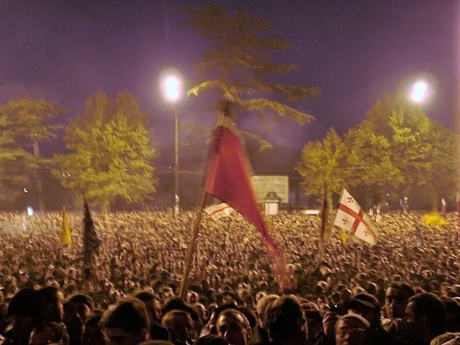 Crowds in Tbilisi during the Rose Revolution, photographed on 23 November 2003.