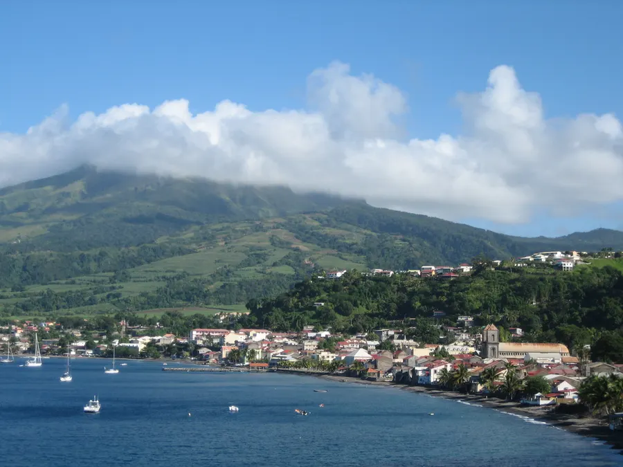 Saint-Pierre in Martinique today, rebuilt beneath Mount Pelée.