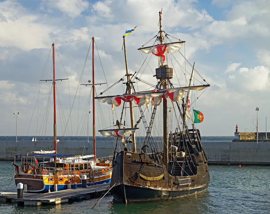 A modern replica of the Santa María in the port of Funchal, Madeira.