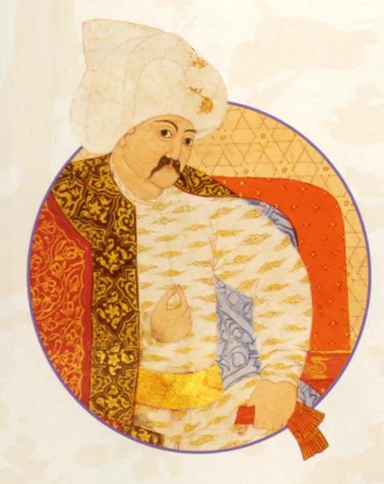 Sultan Selim I, 'the Grim', in an Ottoman miniature from a family tree of the sultans (Topkapi Palace Museum).