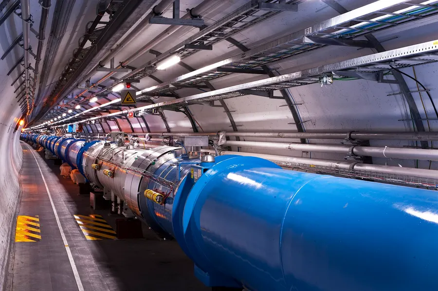 Magnets of the Large Hadron Collider in the tunnel of sector 3-4 at CERN, photographed in 2009