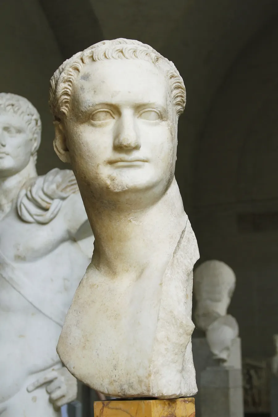A marble bust of Domitian from the Capitoline Museums in Rome, photographed on loan at the Glyptothek in Munich