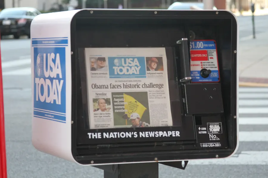 A USA Today newspaper vending machine in Fort Wayne, Indiana, photographed in 2012