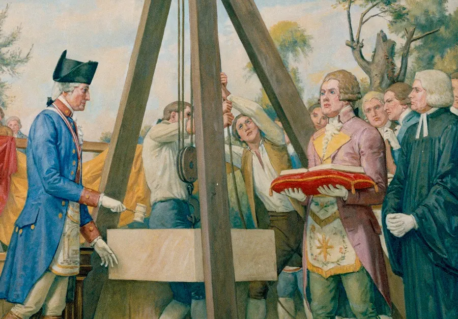 George Washington laying the cornerstone of the Capitol in 1793, as painted by Allyn Cox in a mural in the Capitol
