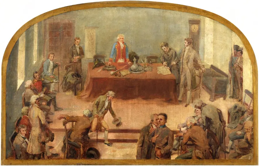The first Government Junta of Chile, 18 September 1810, in a painting by Nicolás Guzmán Bustamante
