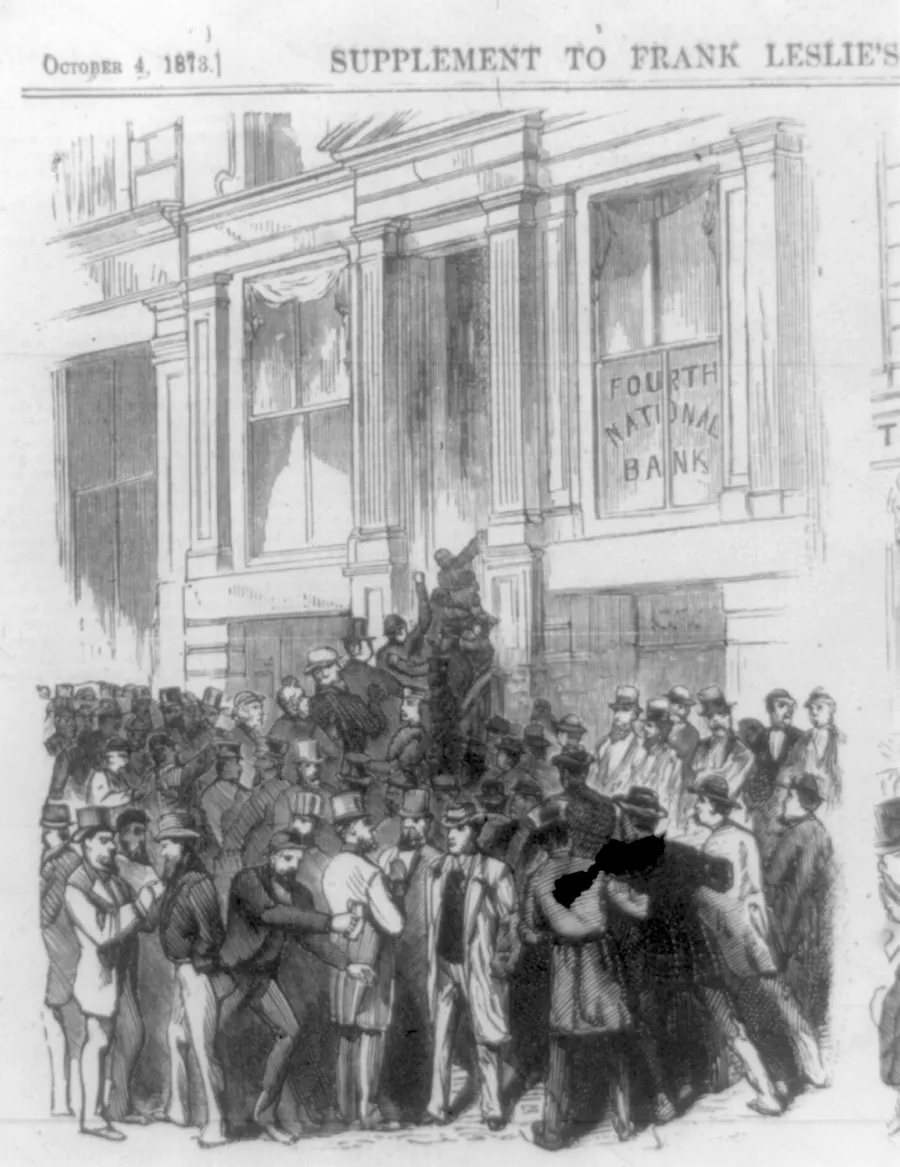 A run on the Fourth National Bank in Nassau Street, New York, from Frank Leslie's Illustrated Newspaper of 4 October 1873
