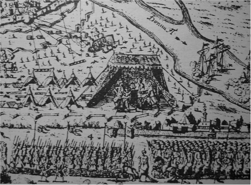 An engraving depicting the signing of the Treaty of Belgrade in 1739