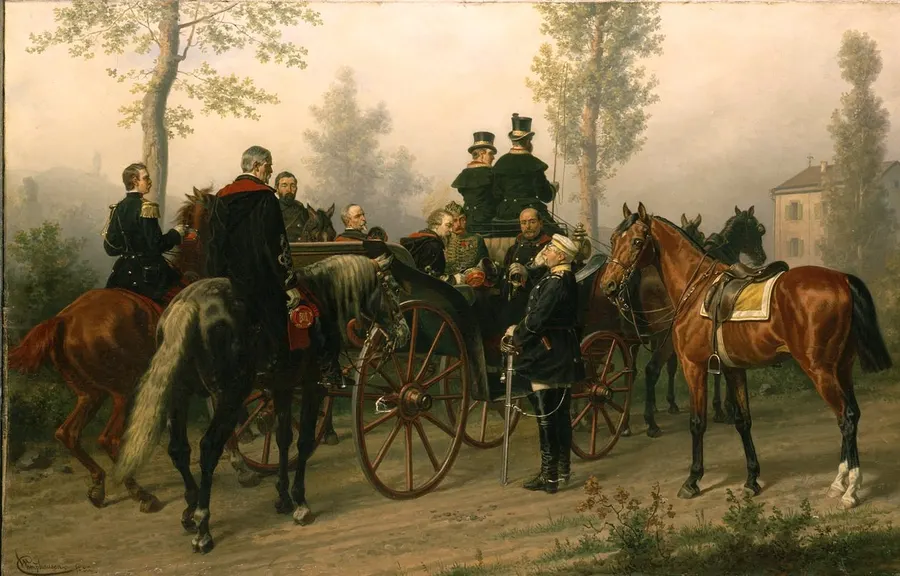Napoleon III and Otto von Bismarck after the Battle of Sedan, in a painting by Wilhelm Camphausen