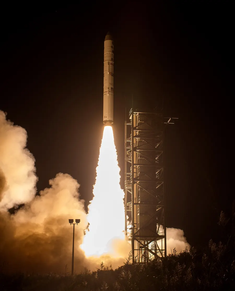 A Minotaur V rocket carrying NASA's LADEE probe lifts off from Wallops Island, Virginia, on the night of 6 September 2013