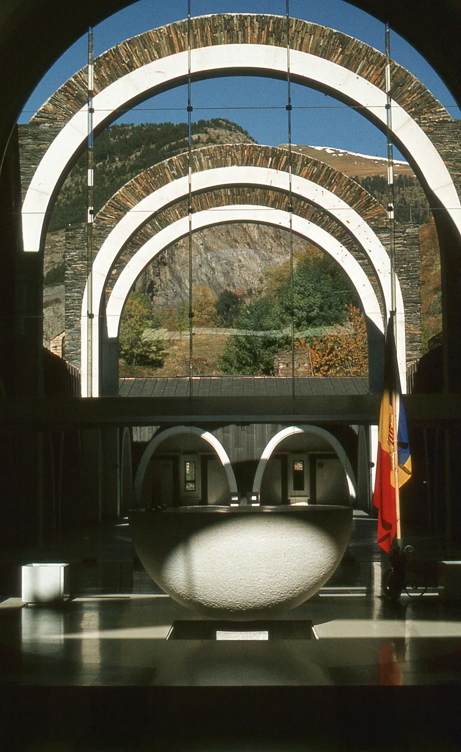 Arches of the new Sanctuary of Our Lady of Meritxell in Andorra, designed by Ricardo Bofill's Taller de Arquitectura