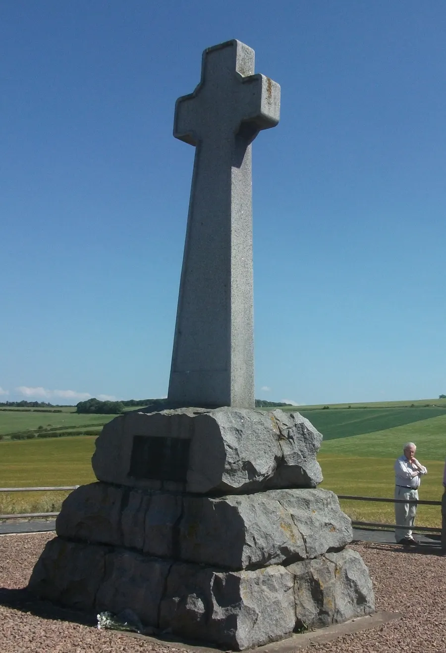 The granite cross on Piper's Hill at Branxton, Northumberland, raised in 1910 to the dead of both nations at Flodden