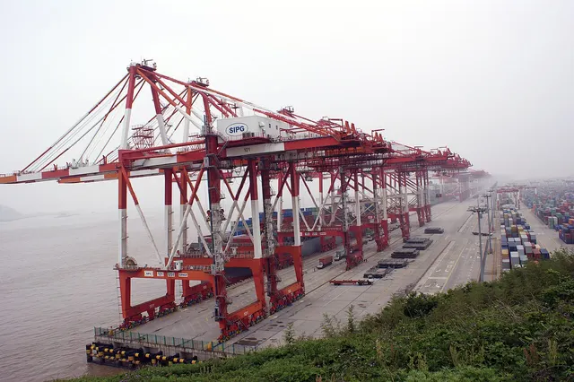 Container cranes at the port of Shanghai.