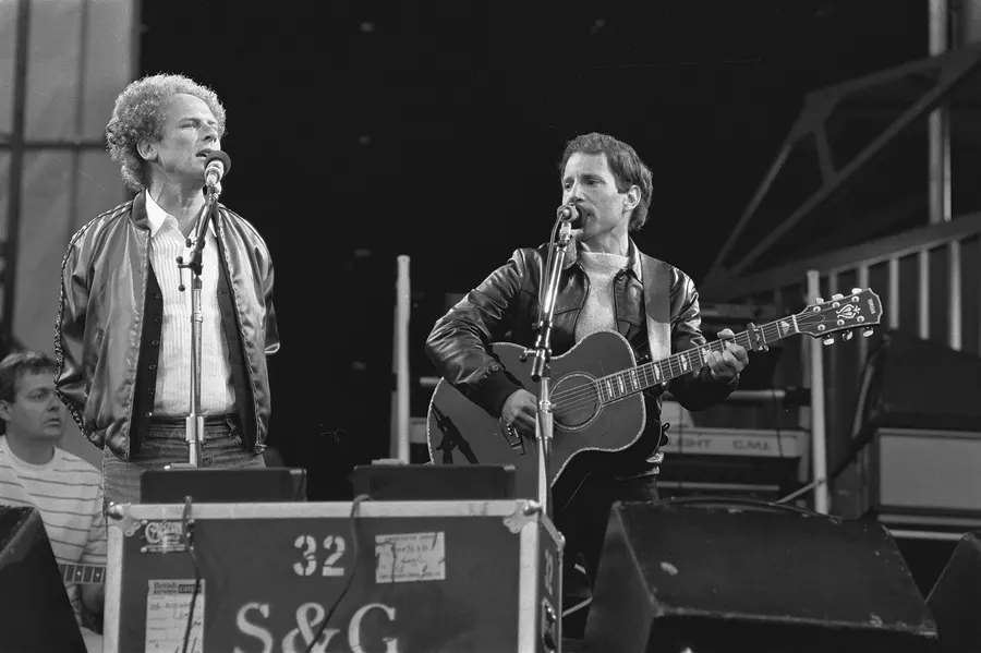 Simon and Garfunkel in concert at the Feijenoord Stadion, Rotterdam.