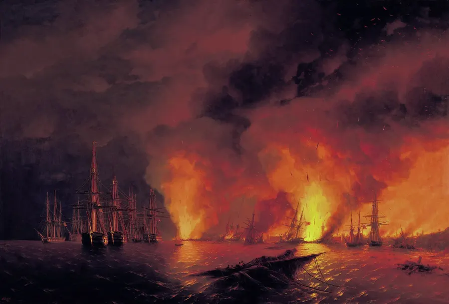 The night after the battle of Sinop, painted by Ivan Aivazovsky in 1853.