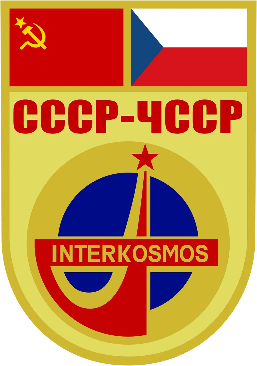 The Soyuz 28 mission patch, with the flags of the Soviet Union and Czechoslovakia.