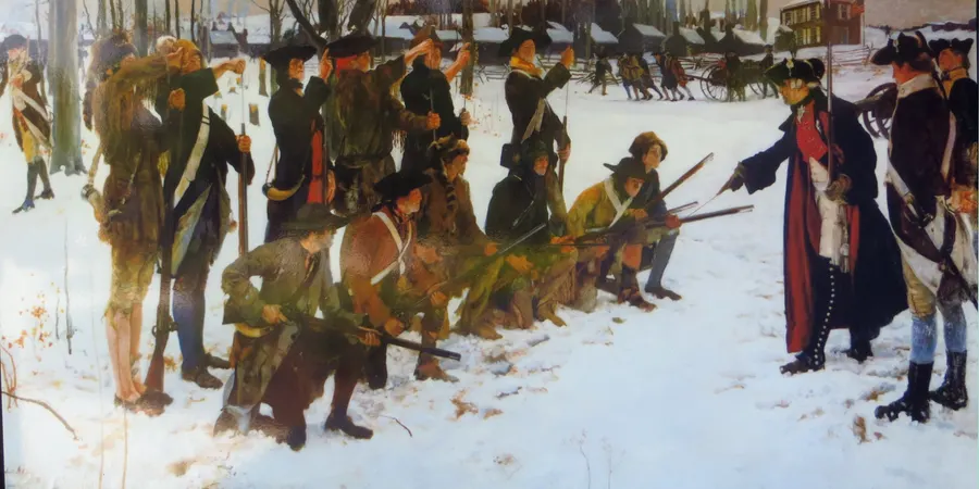 Baron von Steuben drilling American troops at Valley Forge, painted by Edwin Austin Abbey.