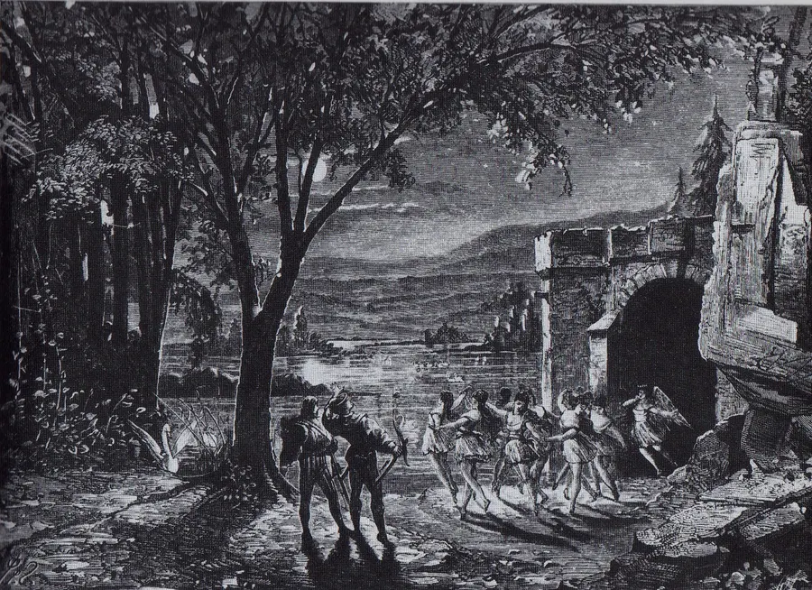 A stage design for the second act of Swan Lake at the Bolshoi, Moscow, 1877.