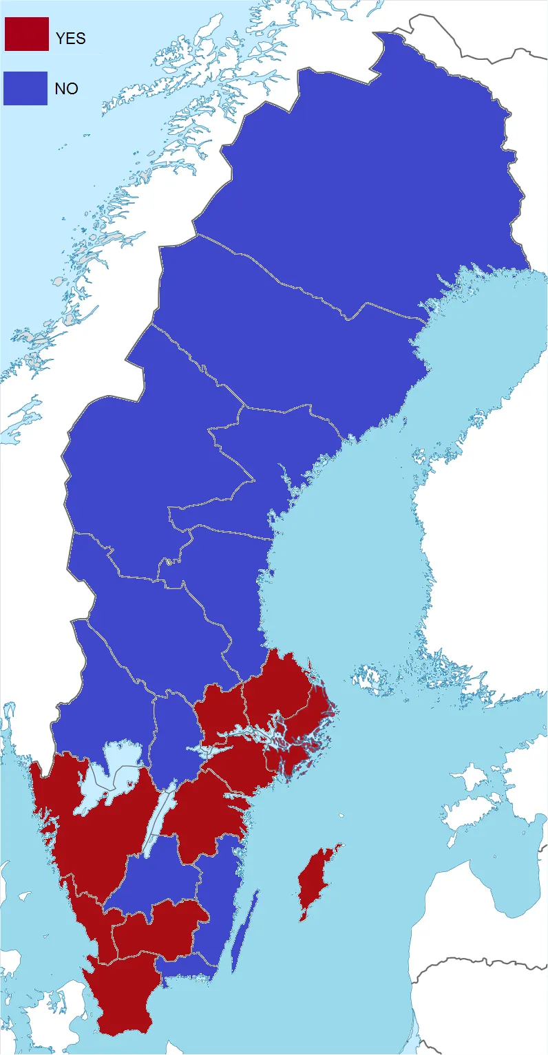 How each part of Sweden voted in the 1994 referendum on joining the European Union.