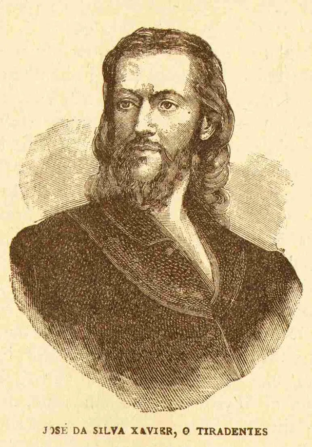 Tiradentes in a 19th-century engraving; all his portraits were made after his death.