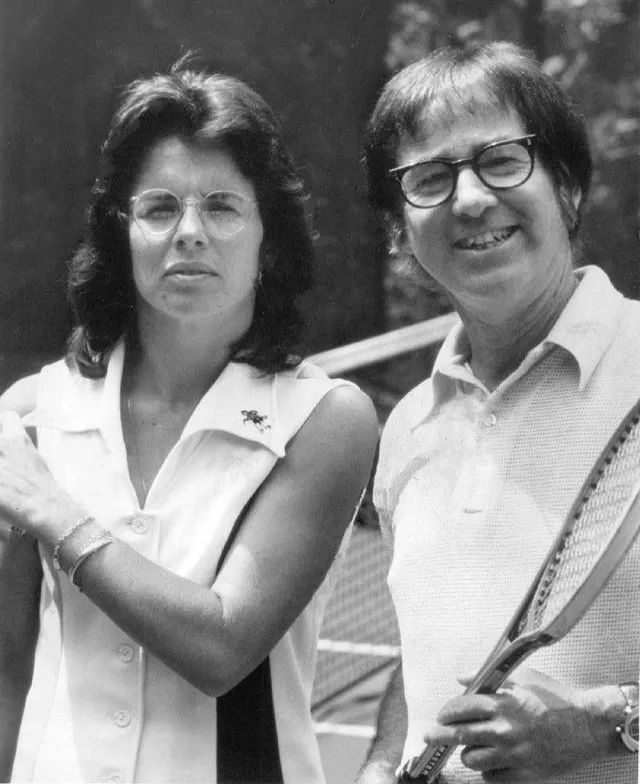 Billie Jean King and Bobby Riggs in a 1973 press photograph.
