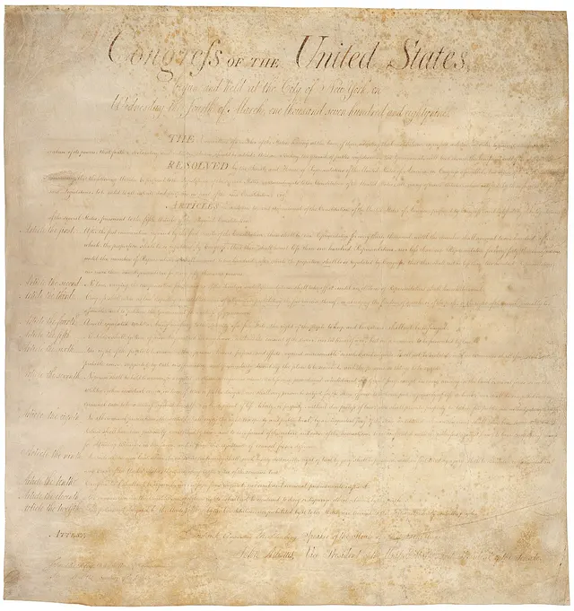 The twelve amendments passed by Congress in 1789 (National Archives).