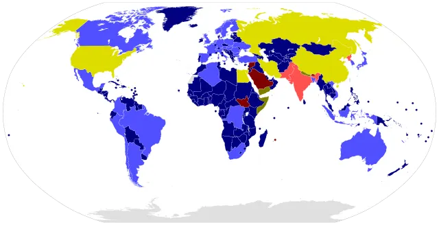 Map of countries that have signed and ratified the test-ban treaty.