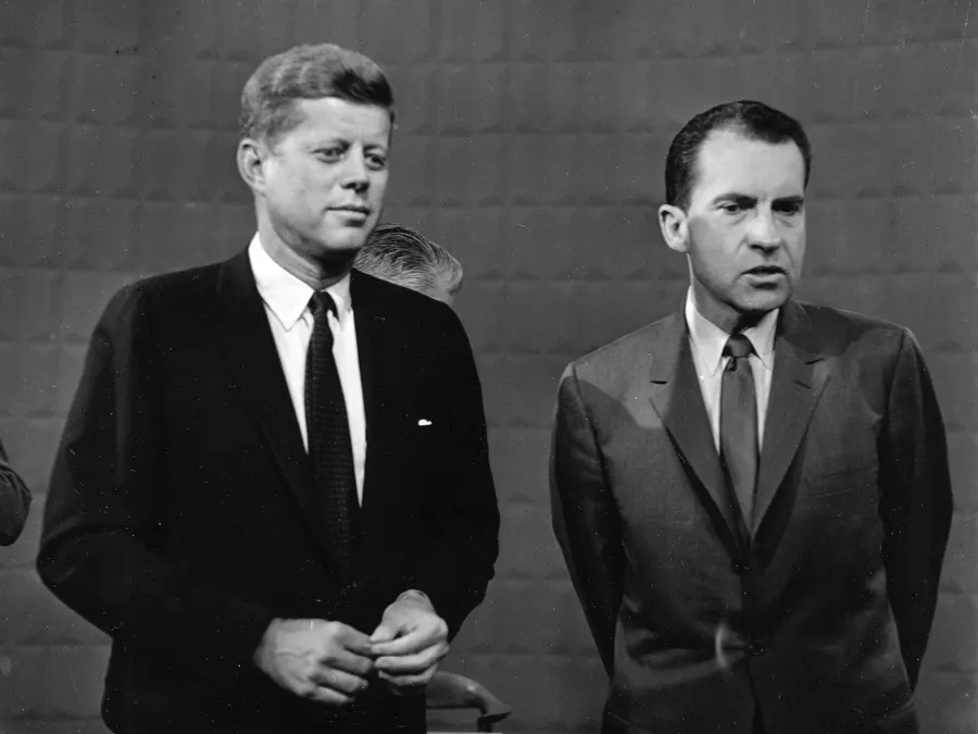 John F. Kennedy and Richard Nixon at WBBM-TV in Chicago before the debate, 26 September 1960.