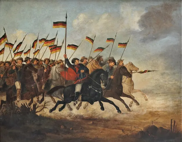 Farroupilha cavalry charging, painted by Guilherme Litran in 1893.