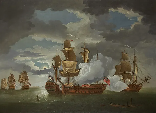 The action between Bonhomme Richard and Serapis, painted by Richard Paton in 1780.