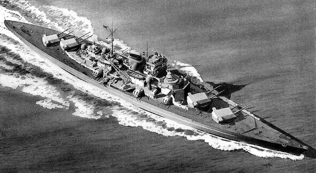 The Tirpitz at sea before her sinking.