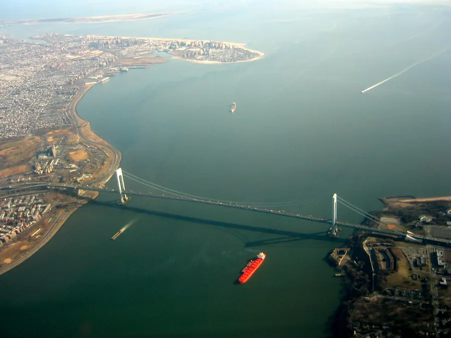 The Verrazzano-Narrows Bridge from the air, 2003.