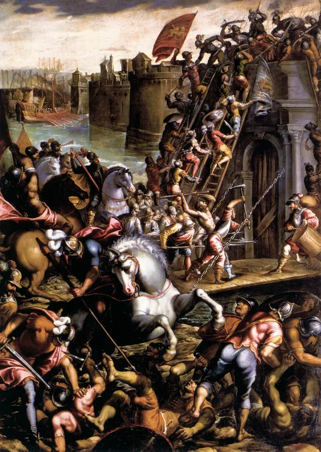 The siege of Zara (Zadar), in a painting by Andrea Vicentino.