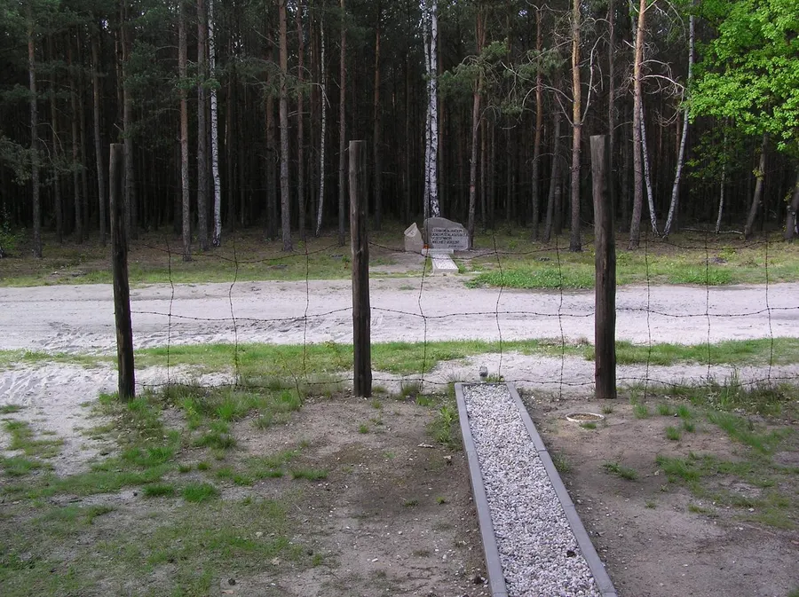 The line of the tunnel 'Harry' marked out in the woods at the site of Stalag Luft III, 2006.