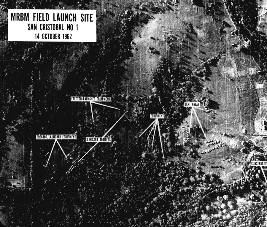 A U-2 reconnaissance photograph of a missile site in Cuba, October 1962.