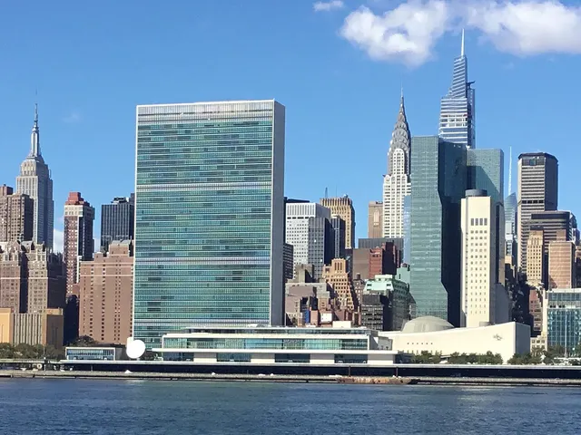 United Nations headquarters on the East River in New York.