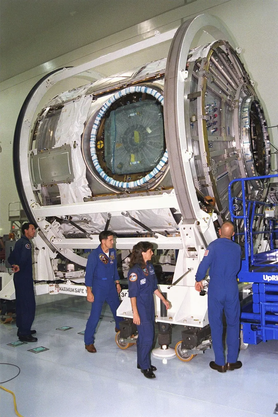 The Unity node with members of the STS-88 crew at Kennedy Space Center, in 1997.