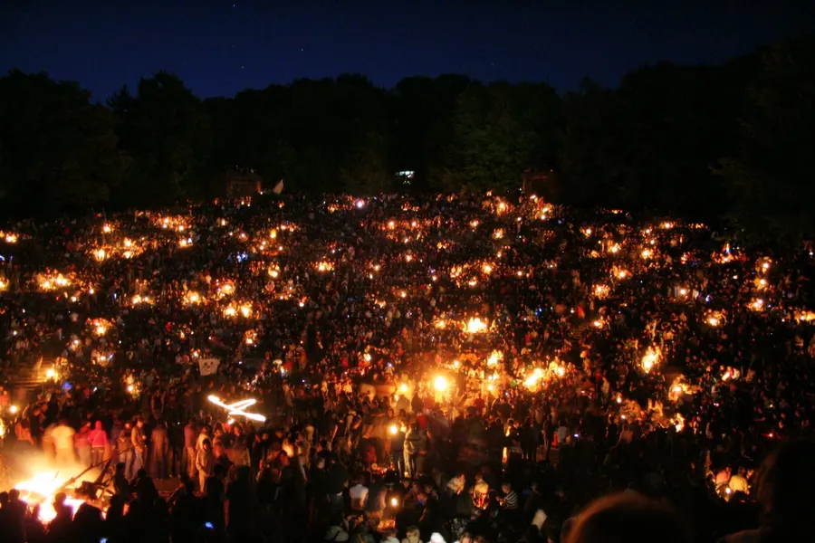 Candles and fires at the Walpurgis Night gathering at the Thingstätte in Heidelberg.