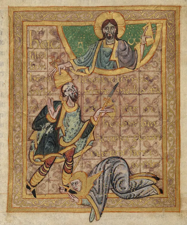 St Wenceslas in an illumination from the Wolfenbüttel manuscript of Gumpold's legend of the saint.