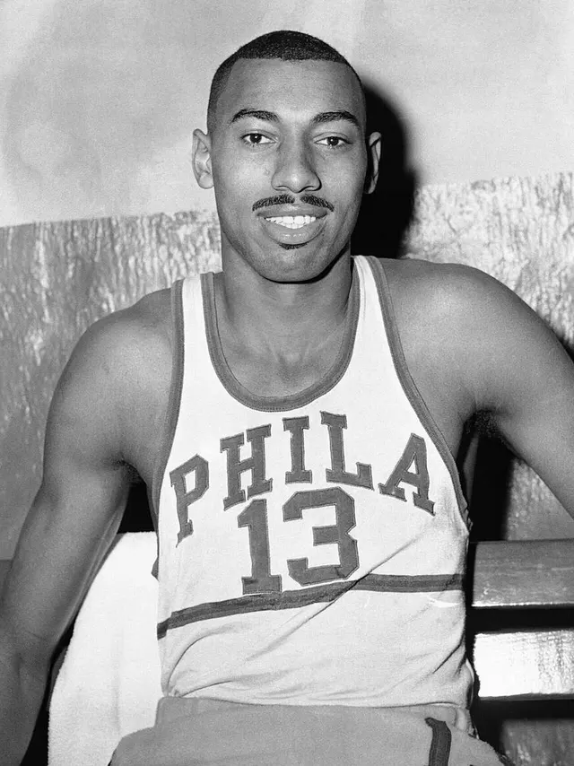 Wilt Chamberlain in his Philadelphia Warriors kit, about 1960.