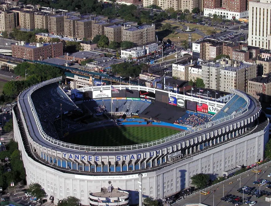 The original Yankee Stadium in the Bronx, seen from a helicopter.